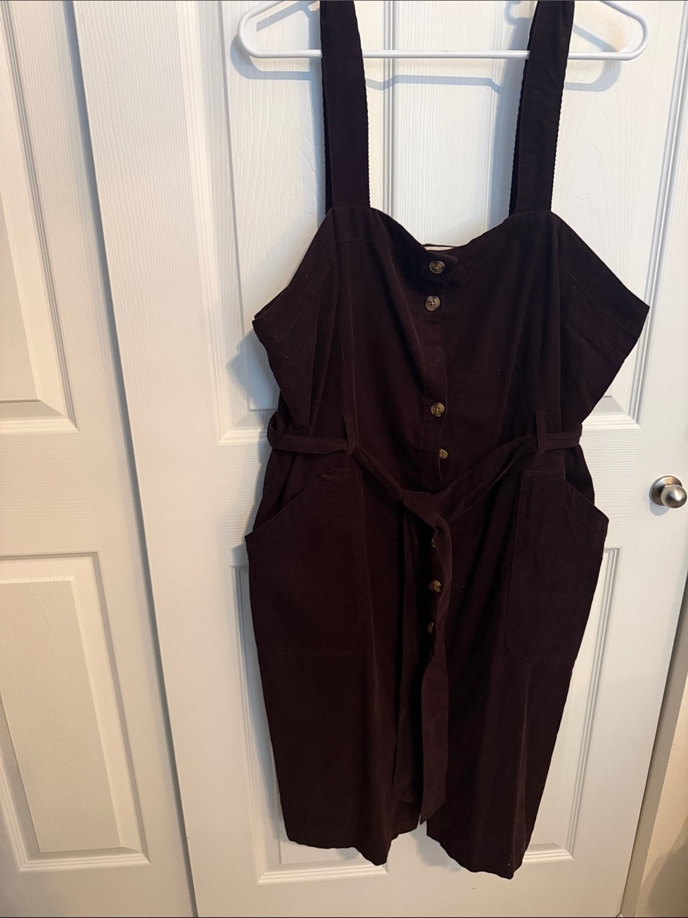 Women’s Button-Front Corduroy Jumpsuit Dress in Dark Purple